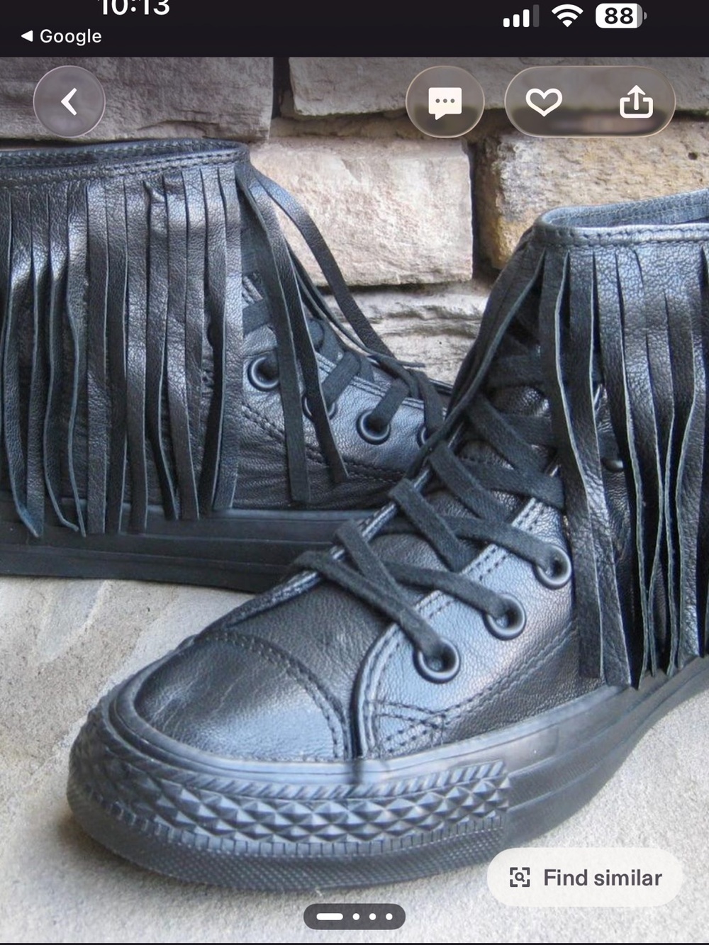 Converse Black Leather High-Top Sneakers with Fringe
